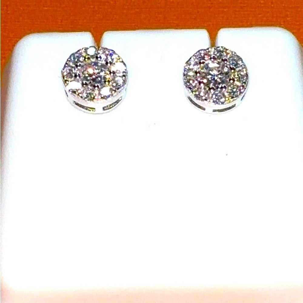 925 Sterling Silver Vs.D color Stud Moissanite Earring w/ Pavé Crystals Timeless